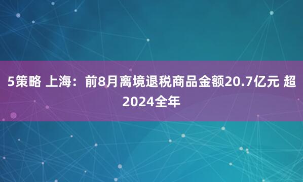 5策略 上海：前8月离境退税商品金额20.7亿元 超2024全年
